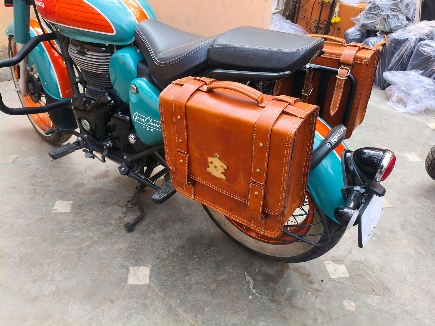 For Royal Enfield Goan Classic 350 Leather Pannier Bags With Mounting D10