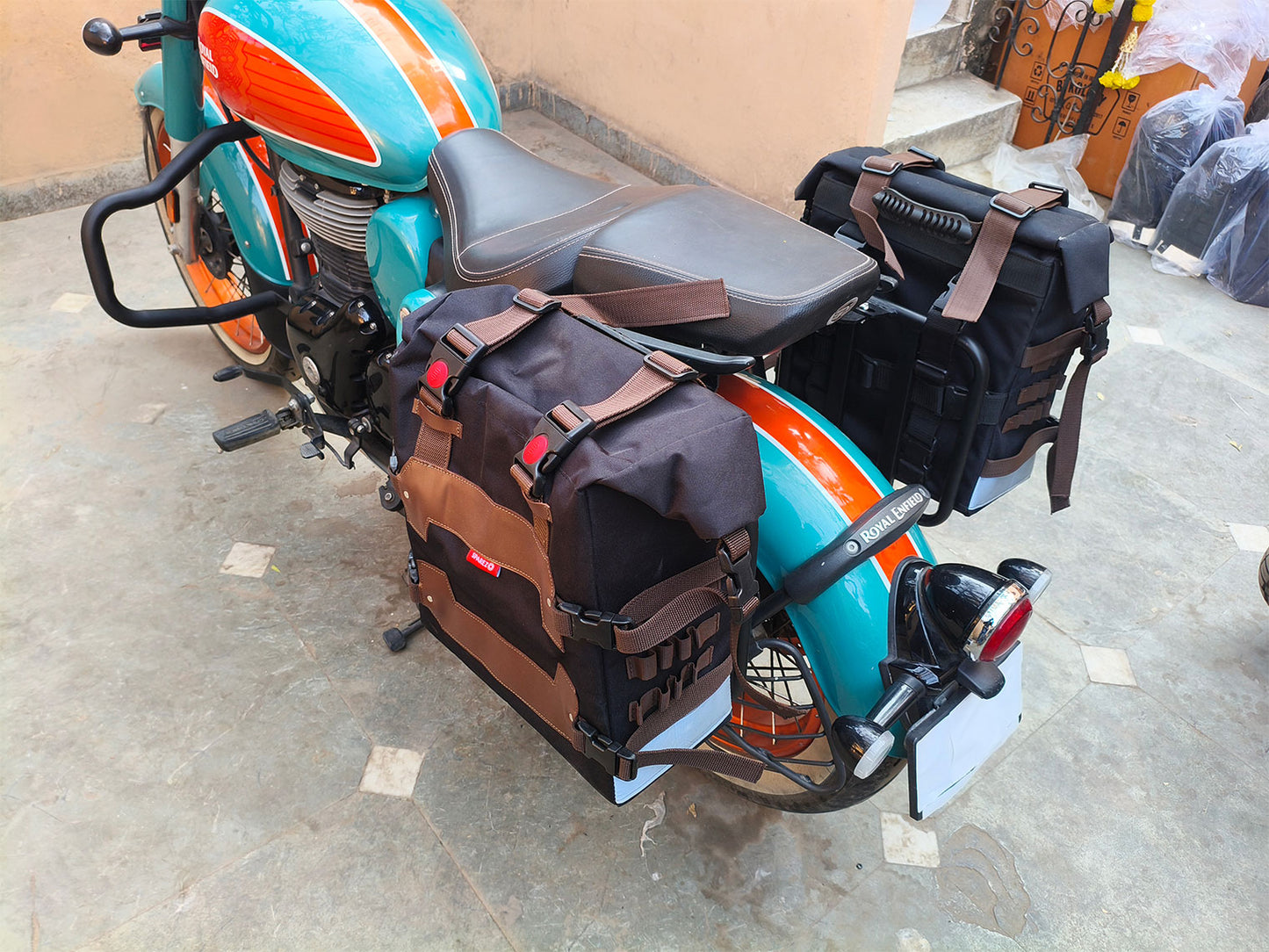 For Royal Enfield Goan Classic 350 Canvas Pannier Bags With Mounting D25