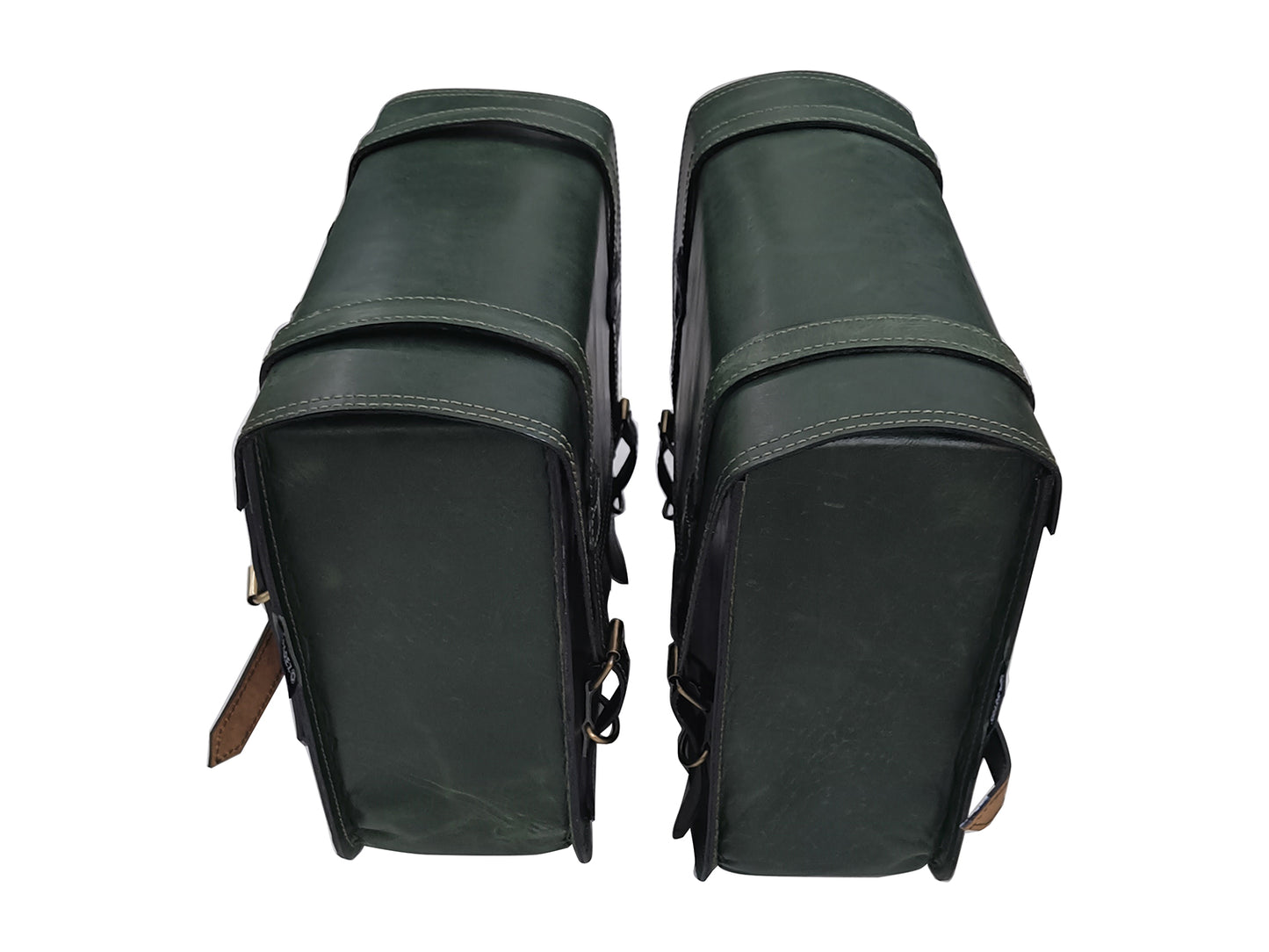 For Royal Enfield Hunter 350 Leather Pannier Bags Pair Dark Green D17