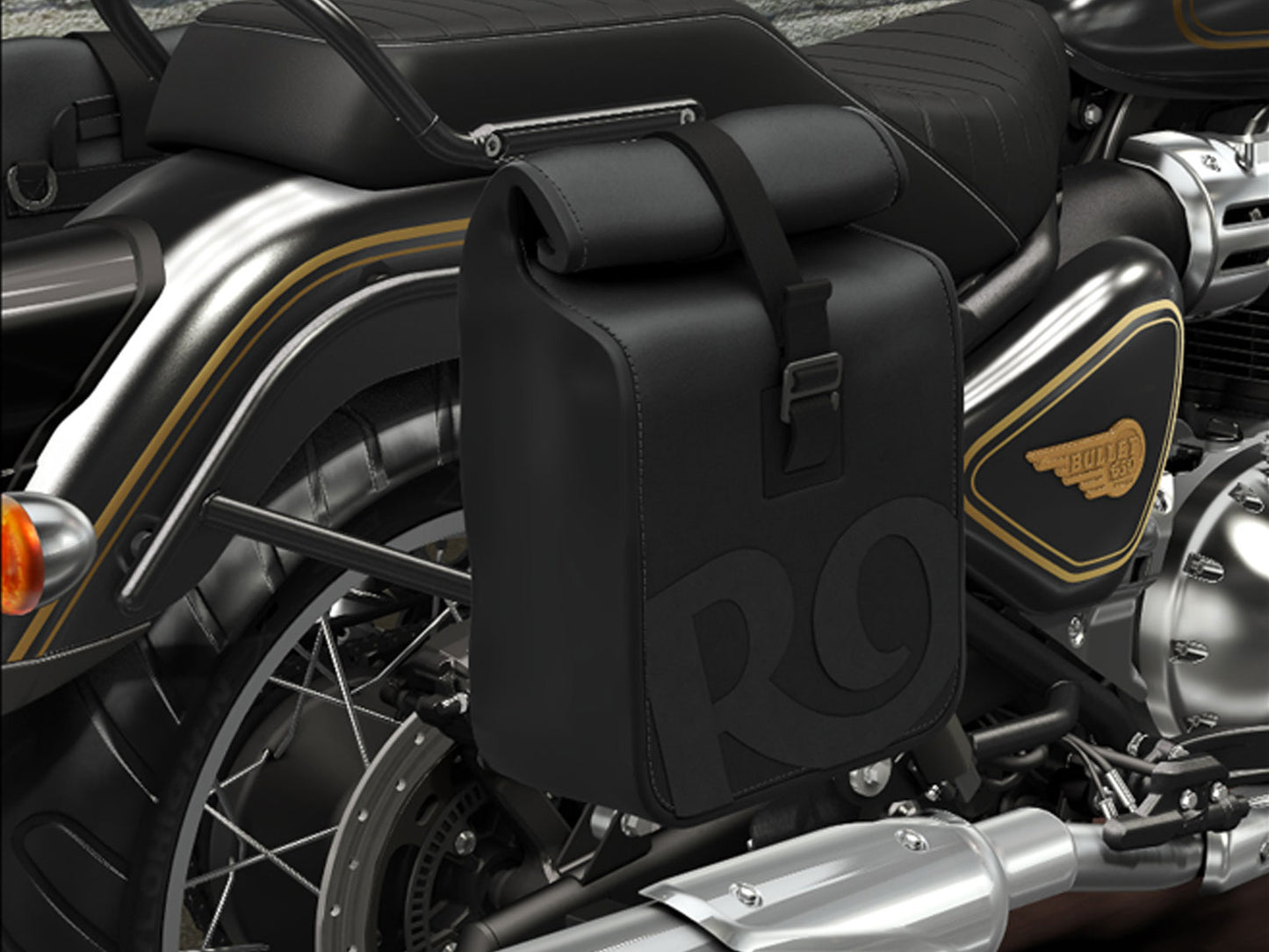 Genuine Royal Enfield Bullet 650 Pannier Rails With Modern Soft Panniers Black
