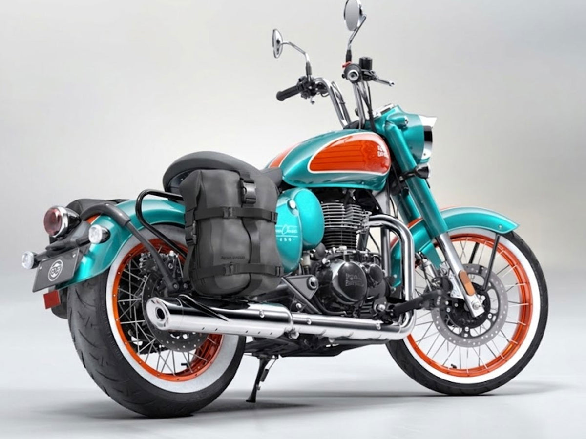 Genuine Royal Enfield Goan Classic 350 Pannier Rails & Adventure Soft Panniers