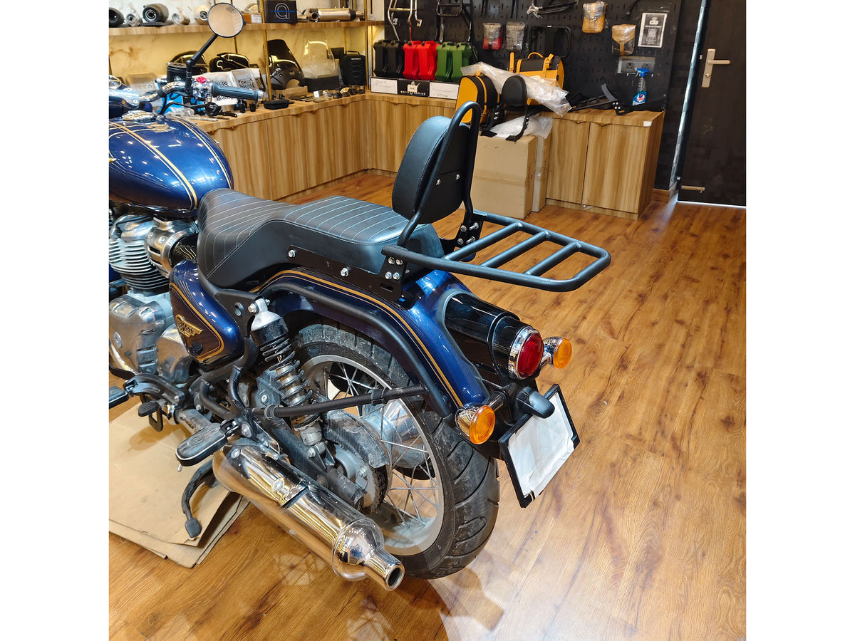 For Royal Enfield Bullet 650 Rear Sissy Bar With Backrest & Luggage Rack Black