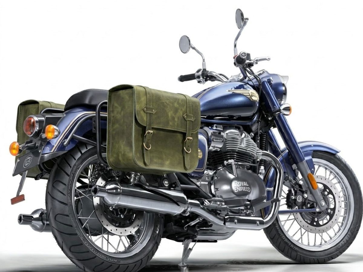 For Royal Enfield Bullet 650 Genuine Leather Pannier Bags With Mounting D6
