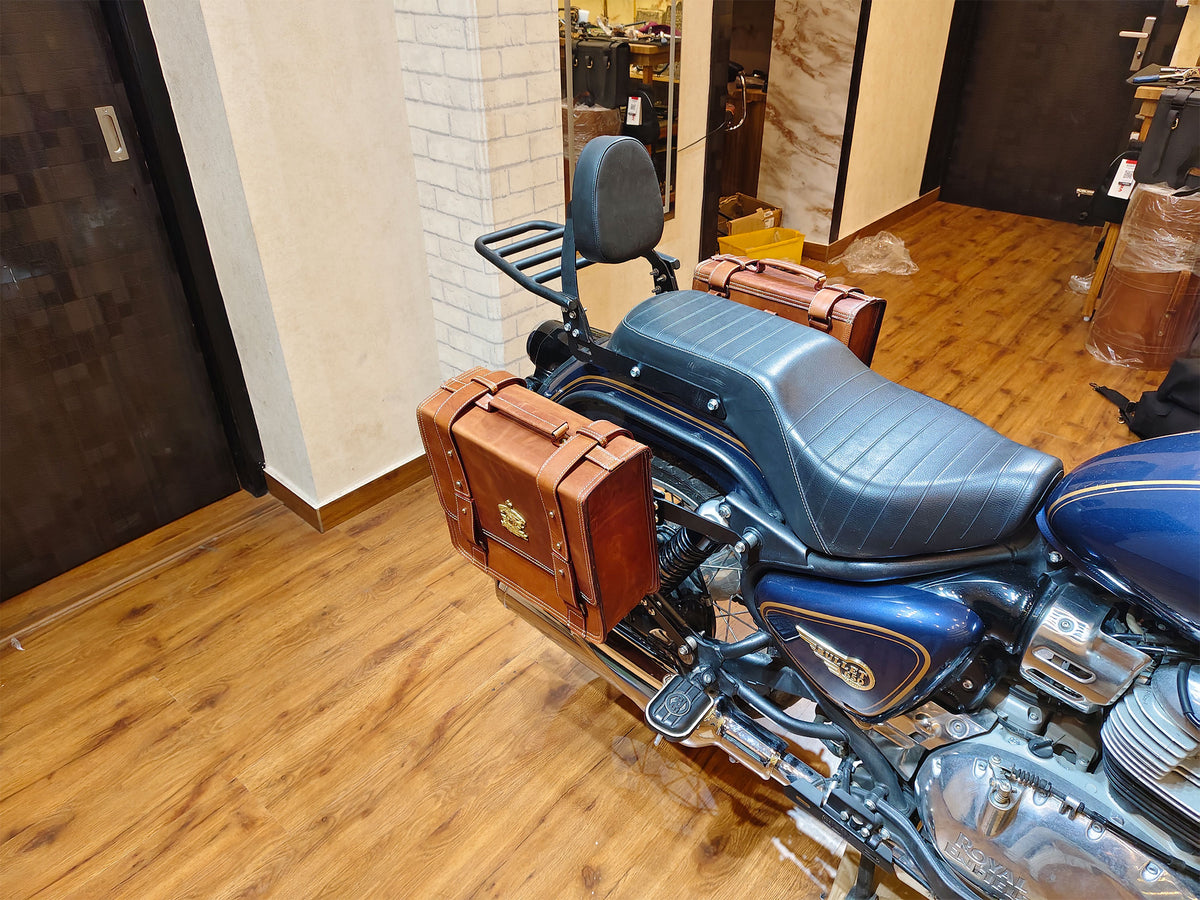 For Royal Enfield Bullet 650 Genuine Leather Pannier Bags With Mounting D10