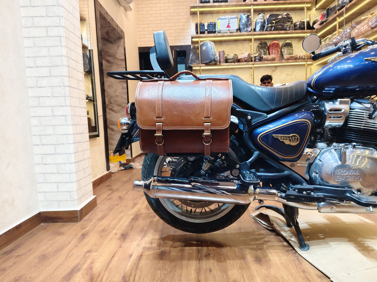For Royal Enfield Bullet 650 Genuine Leather Pannier Bags & Mounting D21