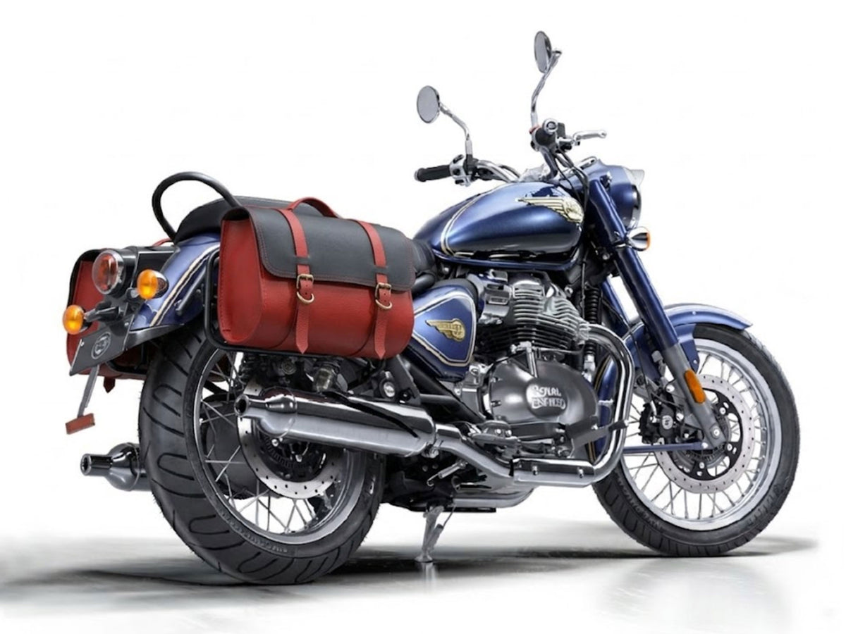For Royal Enfield Bullet 650 Genuine Leather Pannier Bags & Mounting D23