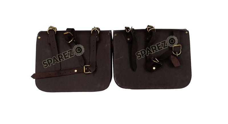 Royal Enfield Meteor 350cc Leather Saddle Bags Rusty Brown With Mounting Pair