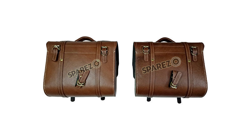 Royal Enfield Meteor 350cc Leather Brown Pannier Bags Pair With Mounting