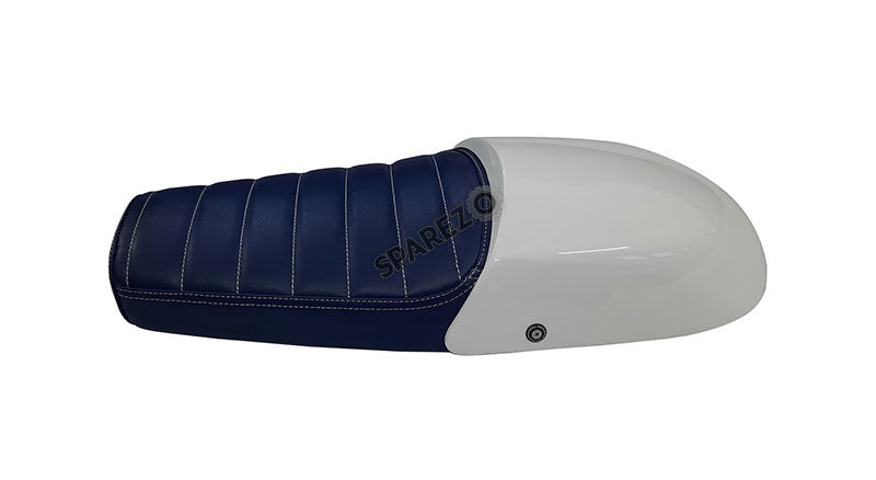 Royal Enfield GT and Interceptor 650 Blue Genuine Leather Dual Seat with White Cowl