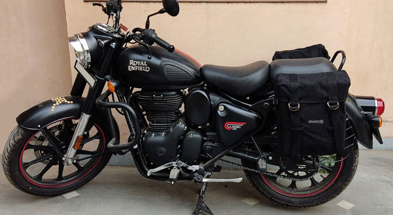 Royal Enfield New Classic Reborn 350cc Military Pannier Black Color Bags With Fitting