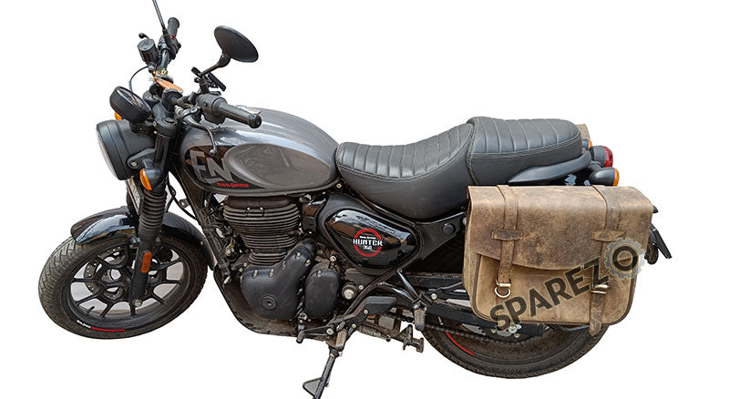 Royal Enfield Hunter 350 Leather Saddle Bags Dust Color With Mounting Pair