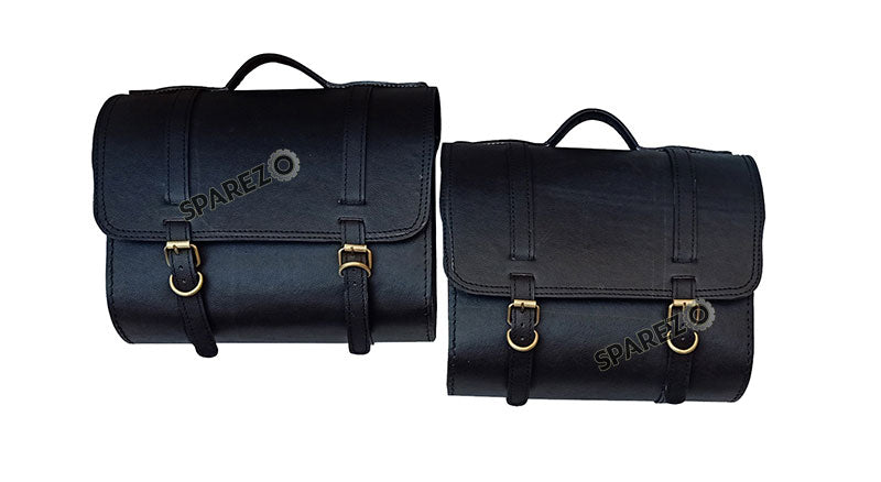 Royal Enfield Super Meteor 650 LH RH Black Leather Pannier Bags Pair and Mounting