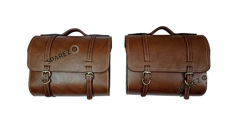 Royal Enfield Super Meteor 650 Brown Leather Bags With Pannier Mounting Pair