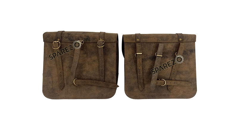Royal Enfield Super Meteor 650 Dust Color Leather Pannier Bags and Mounting Pair