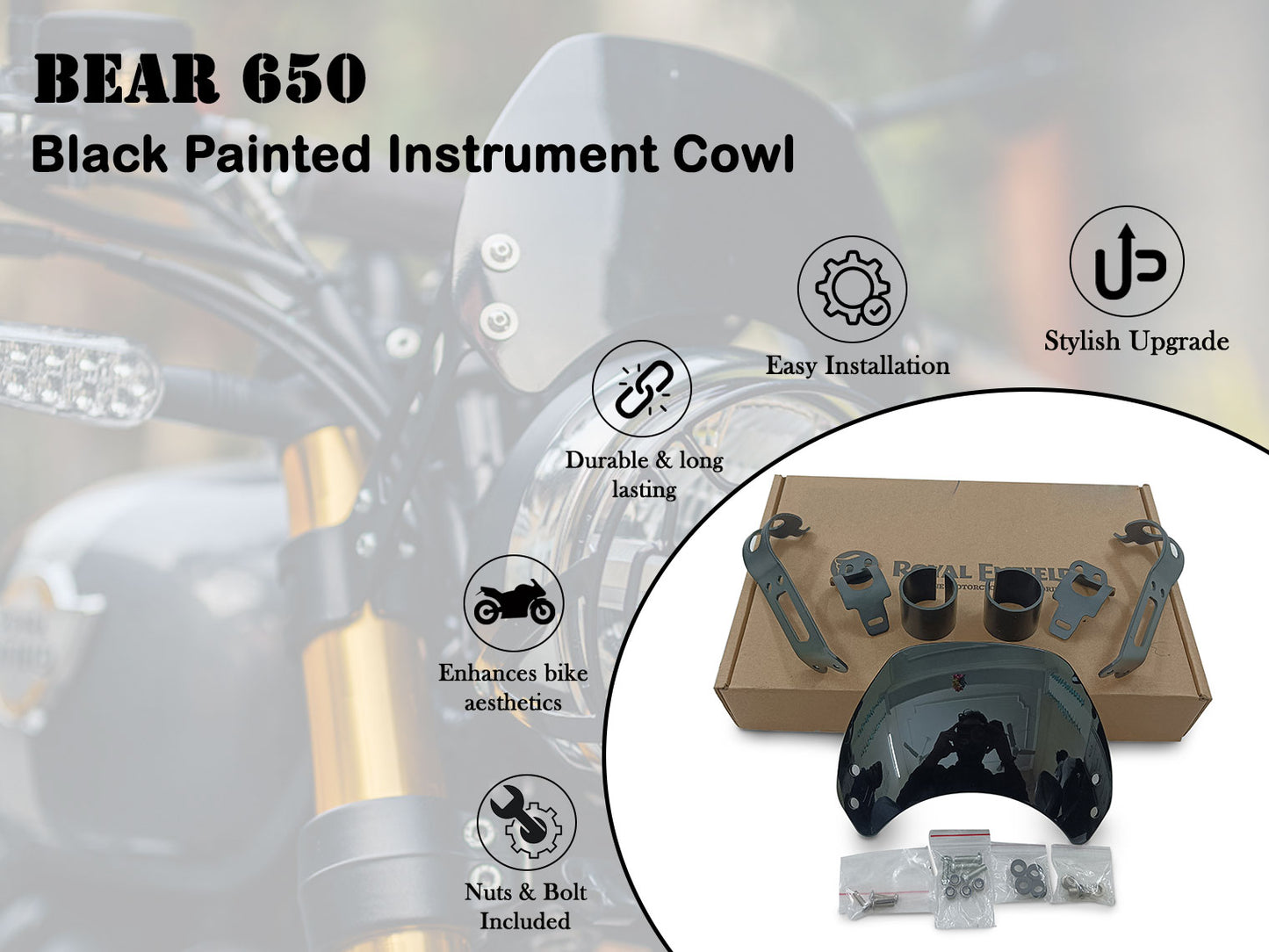 Genuine Royal Enfield Bear 650 Instrument Cowl, Black Painted 1990530