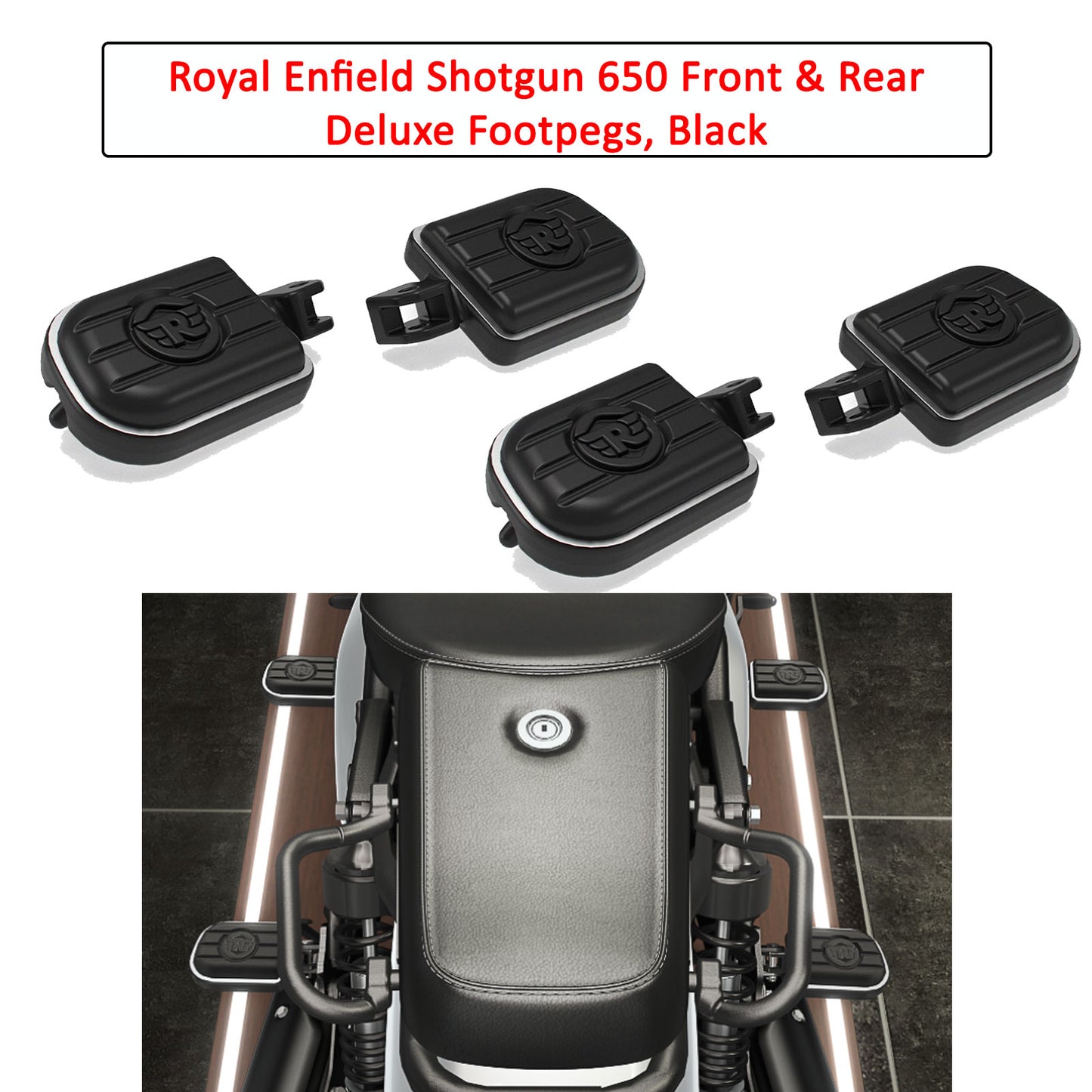 Genuine Royal Enfield shotgun 650 Front & Rear Deluxe Footpegs Black