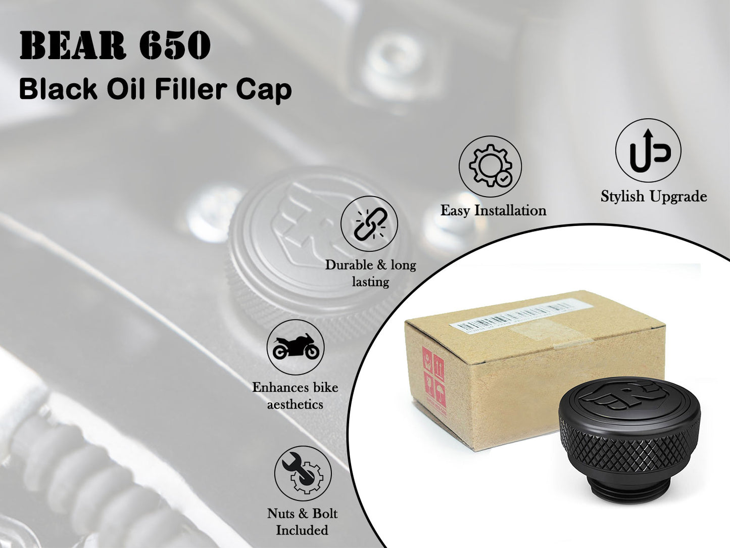 Genuine Royal Enfield Bear 650 Aluminum Oil Filler Cap Black 1990218