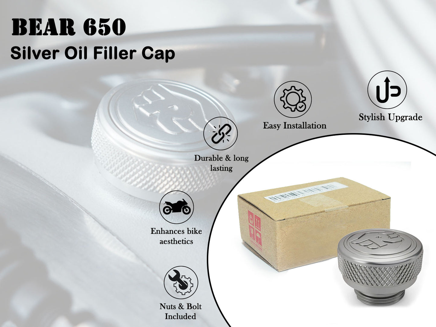 Genuine Royal Enfield Bear 650 Aluminum Oil Filler Cap Silver 1990236