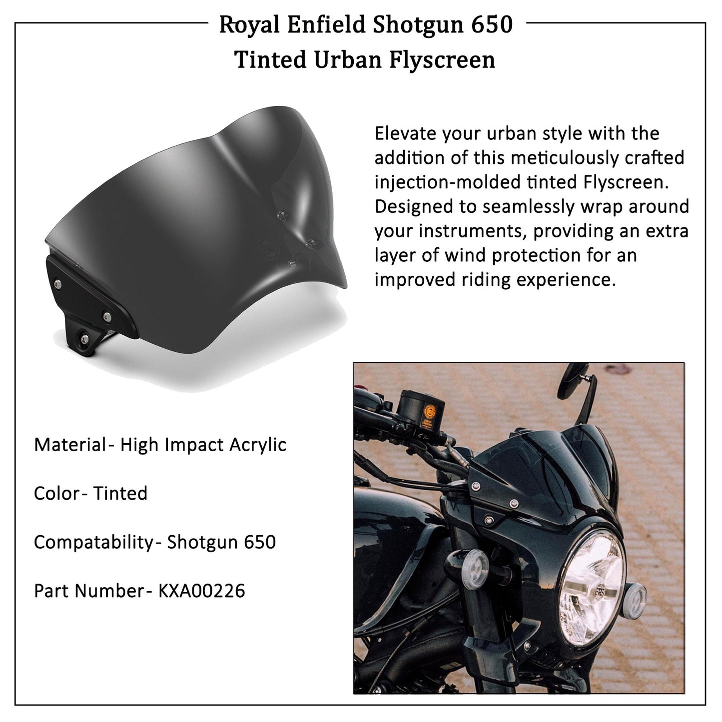 Genuine Royal Enfield Shotgun 650 Tinted Urban FlyScreen KXA00226