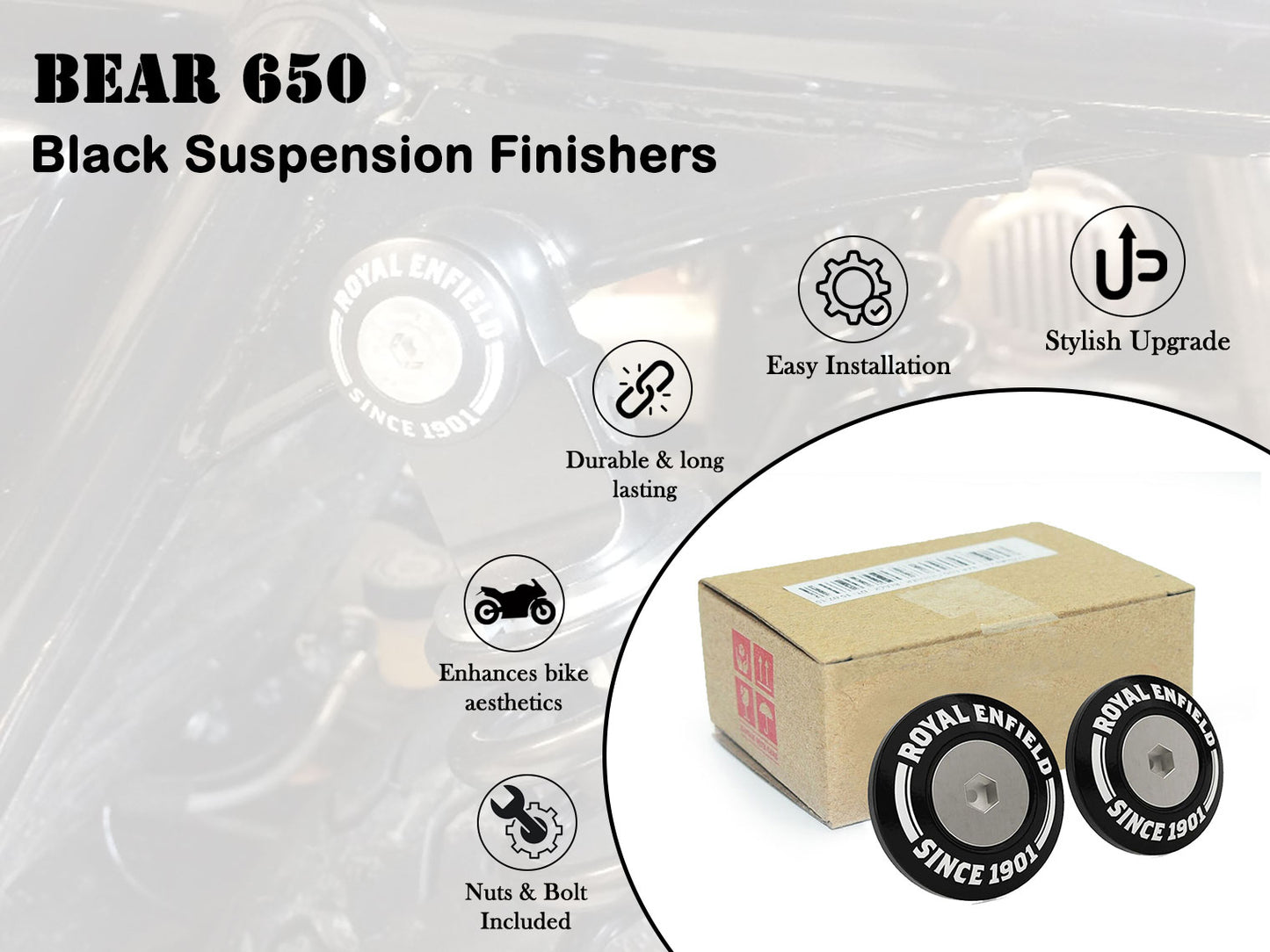 Genuine Royal Enfield Bear 650 Aluminum Suspension Finishers Black 1990445