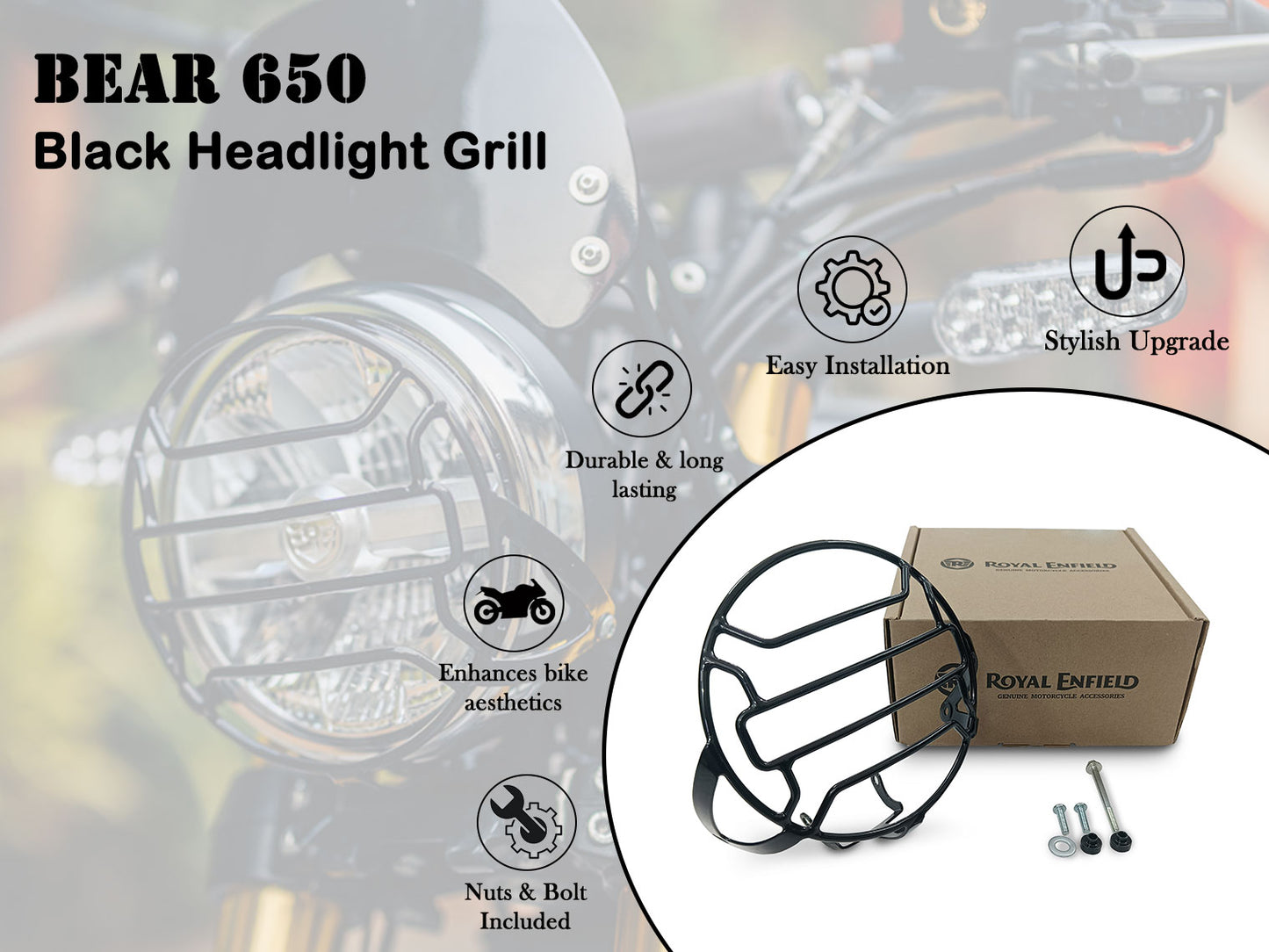 Genuine Royal Enfield Bear 650 Mild Steel Headlight Grill Black 1990522