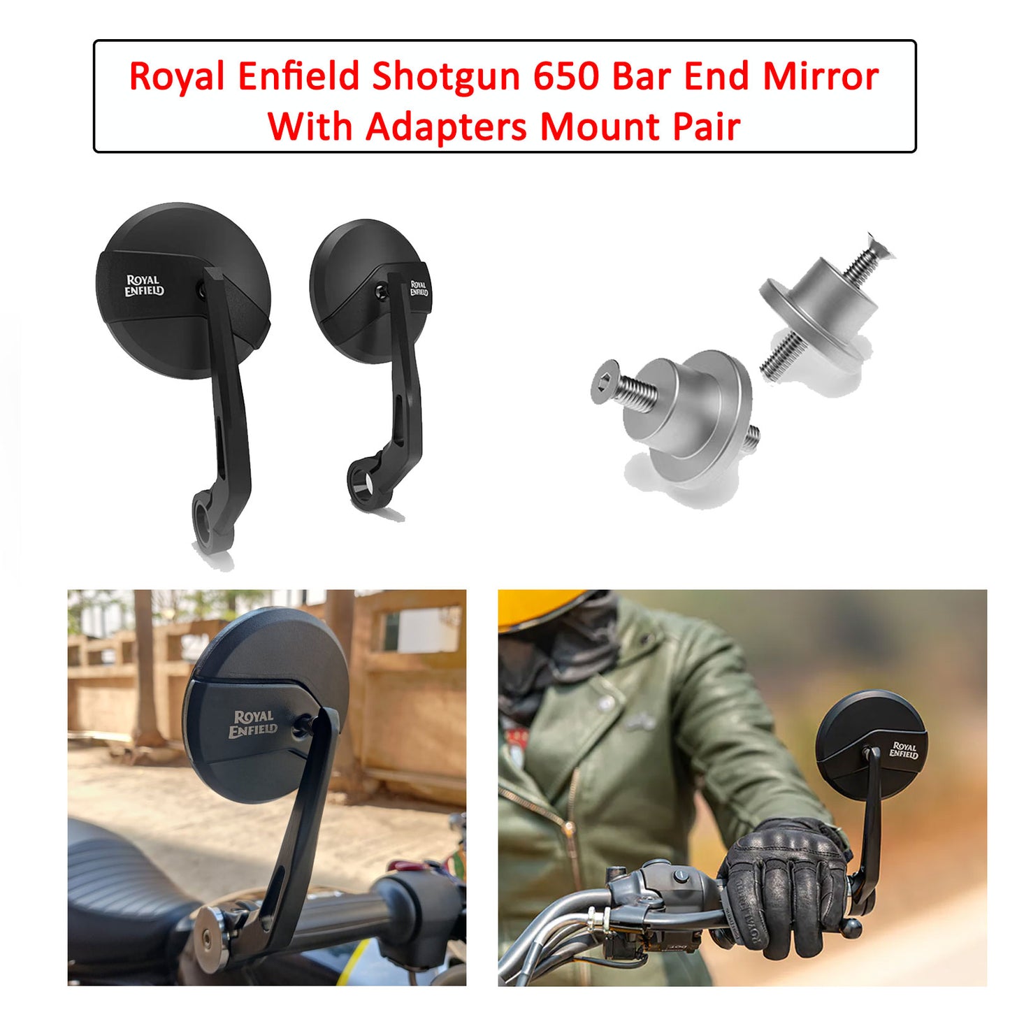 Genuine Royal Enfield Shotgun 650 Bar End Mirror With Adapters Mount Pair Black KXA00461