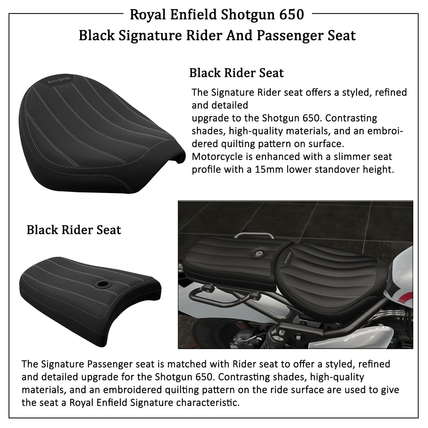 Genuine Royal Enfield Shotgun 650 Black Signature Rider And Passenger Seat