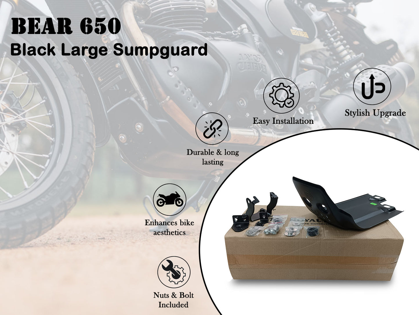 Genuine Royal Enfield Bear 650 Aluminum Large Sumpguard, Black 1990555