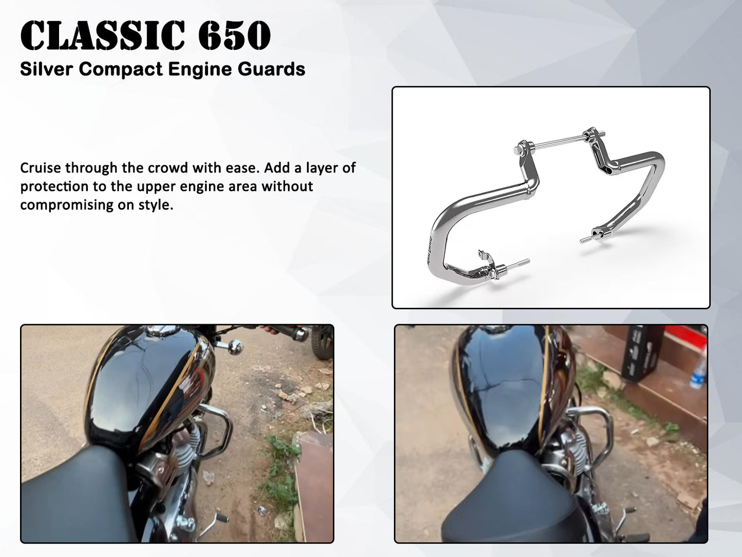 Genuine Royal Enfield Classic 650 Compact Engine Guard, Silver KXA00343