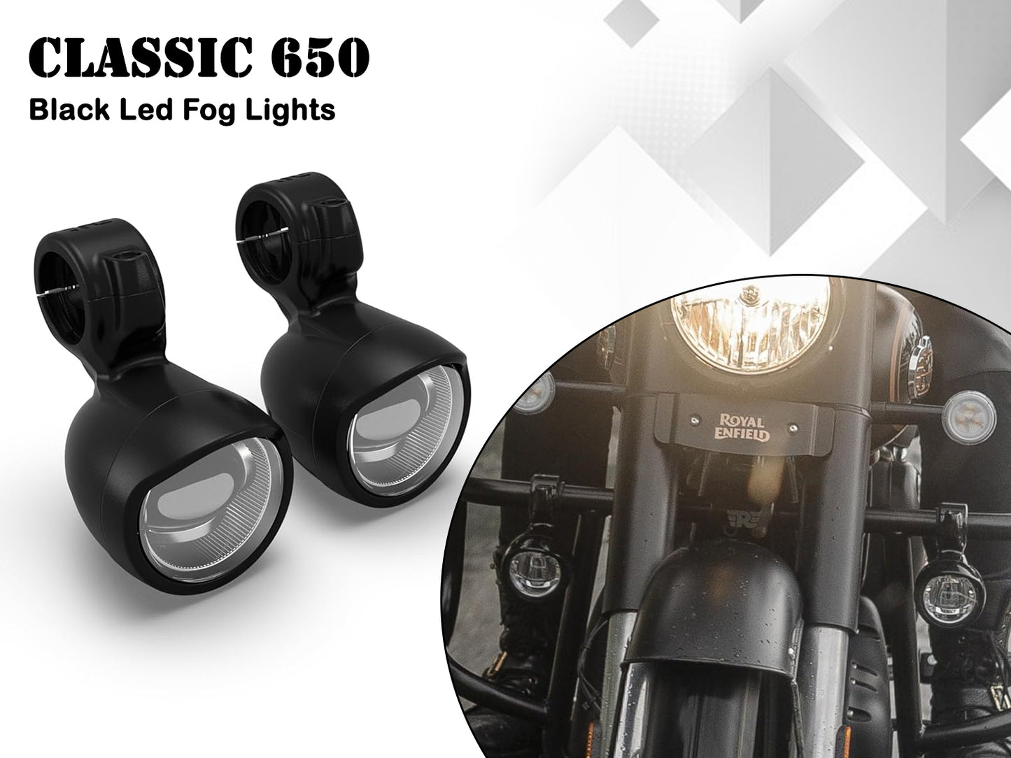 Genuine Royal Enfield Classic 650 LED Fog Light Pair Black KXA00075