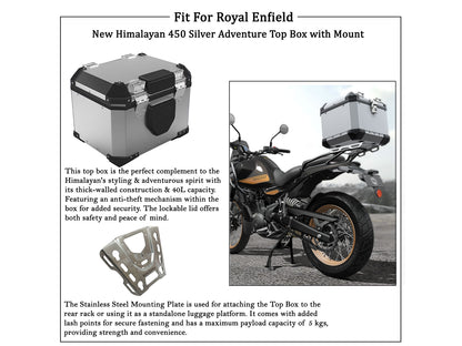 Genuine Royal Enfield Himalayan 450 Aluminim Top Box With Mount Silver