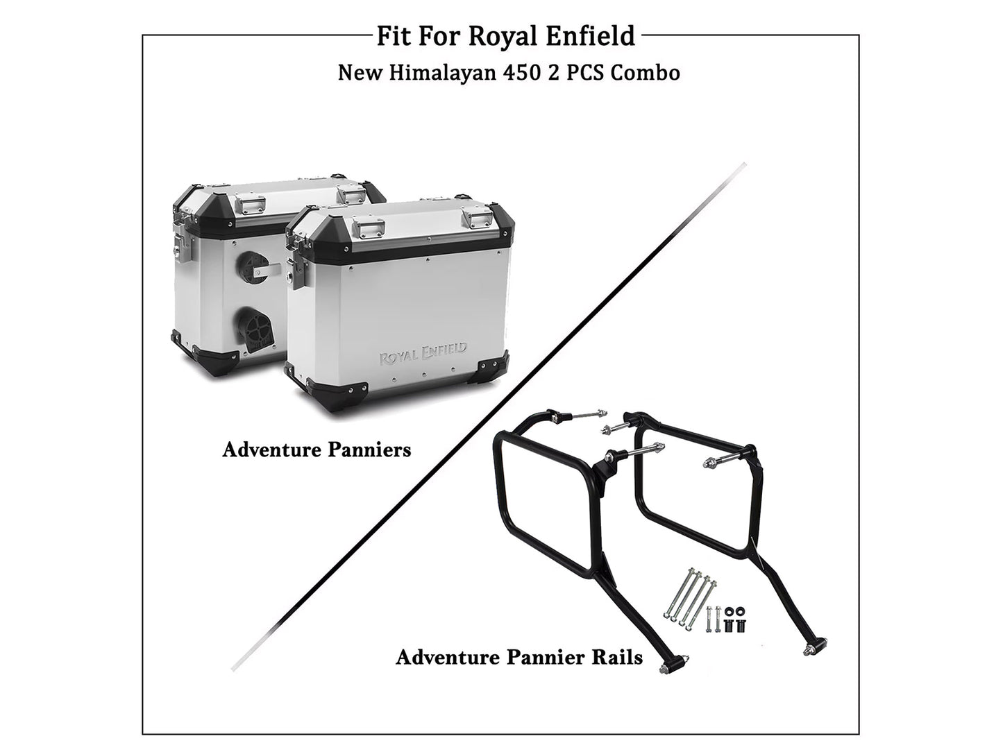 Genuine Royal Enfield Himalayan 450 Panniers Rails & Box Pair Silver