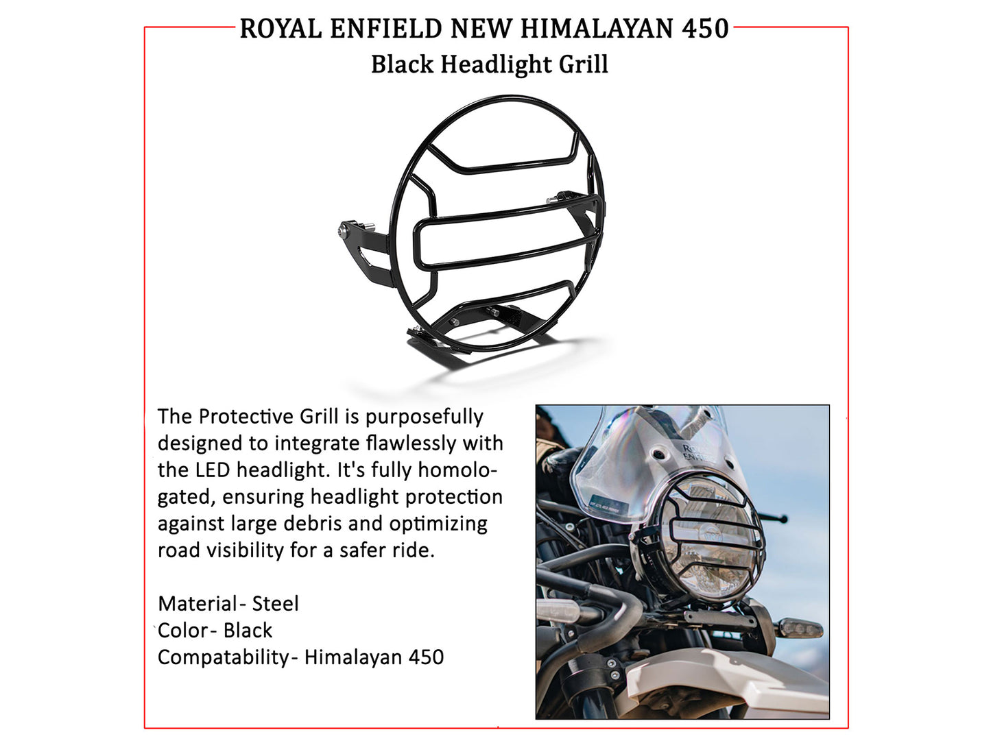 Genuine Royal Enfield Himalayan 450 Steel Headlight Grill, Black KXA00444