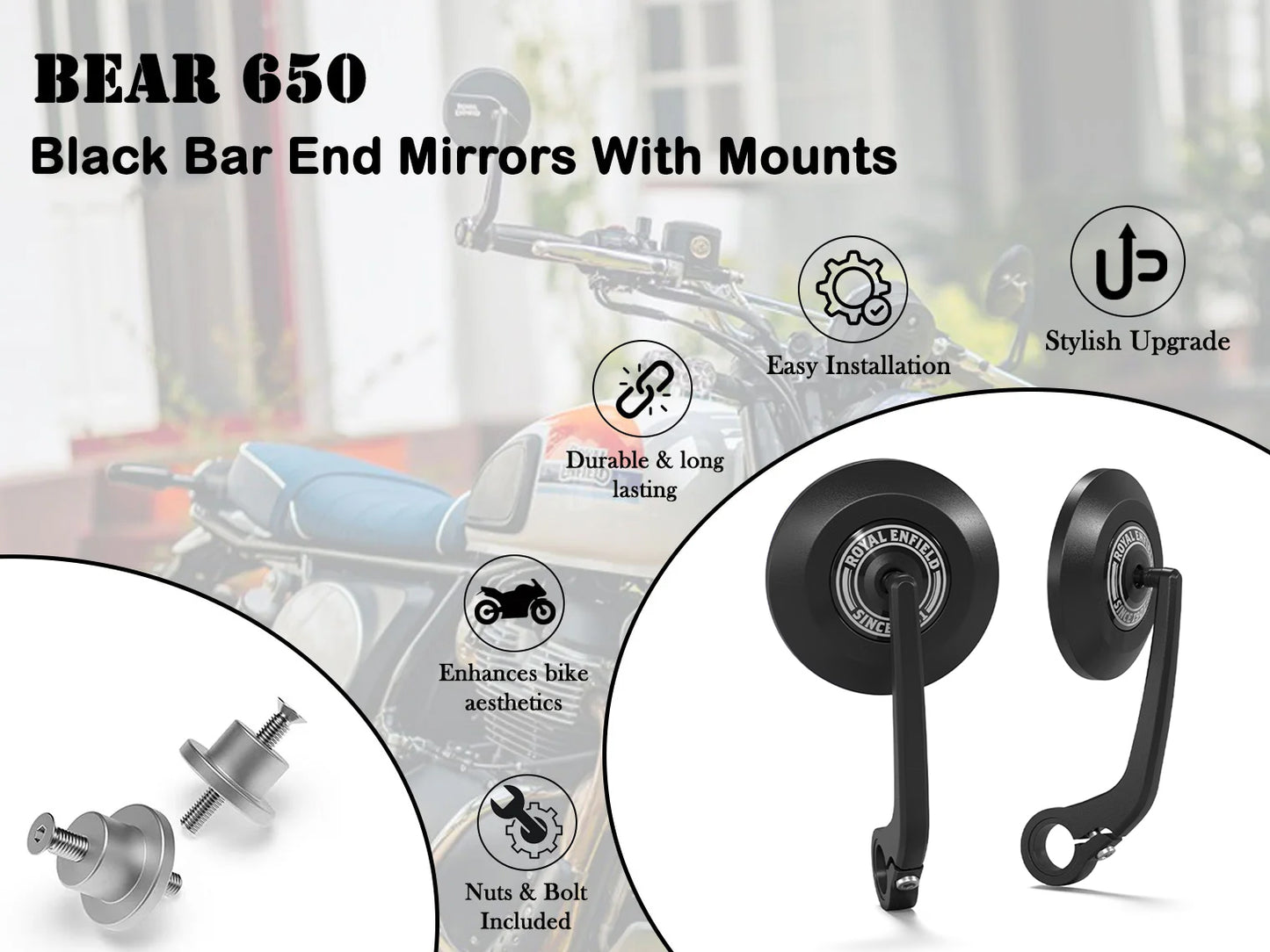 Genuine Royal Enfield Bear 650 Bar End Mirror With Adptors KXA00461 , KXA00277