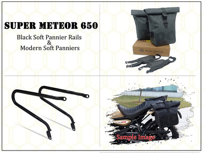 Genuine Royal Enfield Super Meteor 650 Pannier Rails With Modern Soft Bags Black