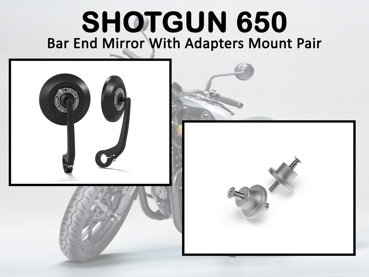 Genuine Royal Enfield Shotgun 650 Bar End Mirror With Adapters Mount Pair Black KXA00461