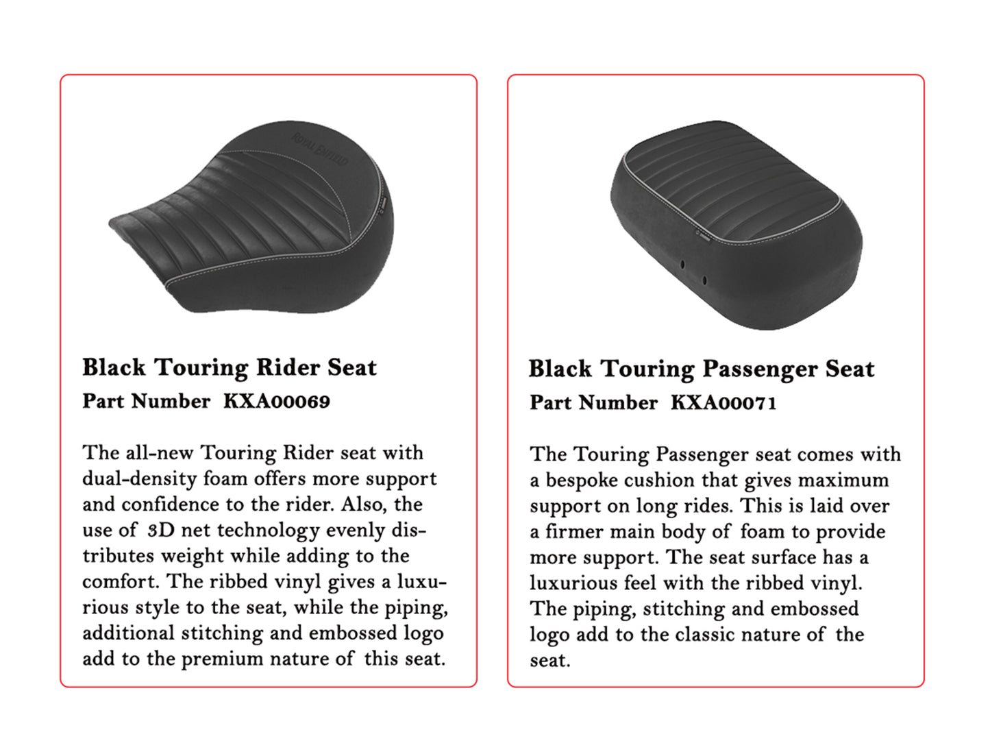 Genuine Royal Enfield Classic Reborn 350 Front & Rear Touring Rider Seat Black