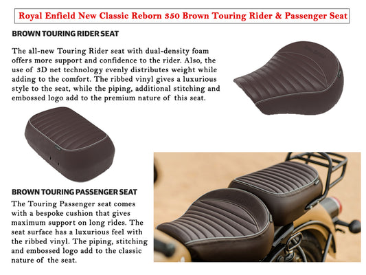 Genuine Royal Enfield Classic Reborn 350 Front & Rear Touring Rider Seat Brown