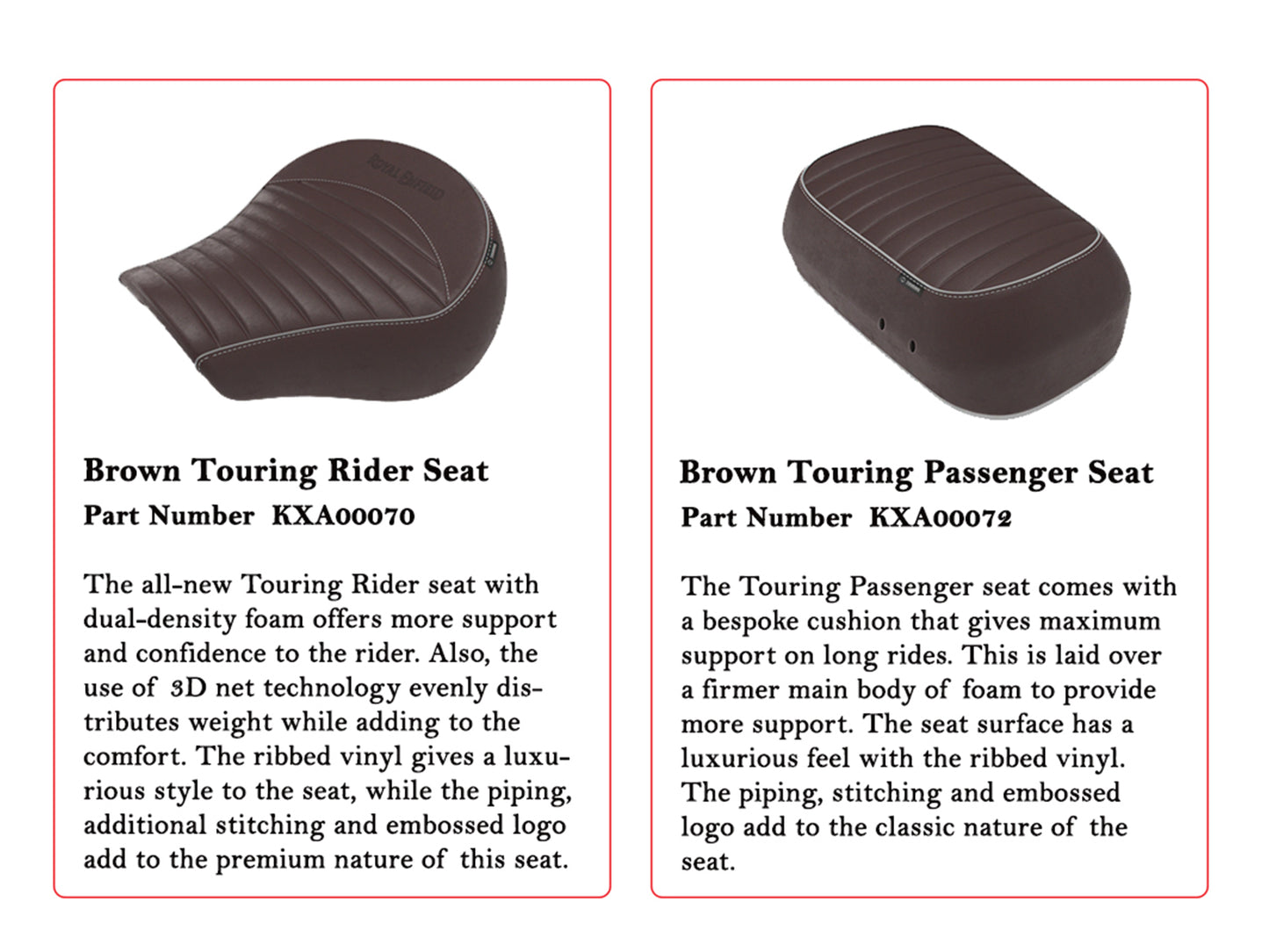 Genuine Royal Enfield Classic Reborn 350 Front & Rear Touring Rider Seat Brown