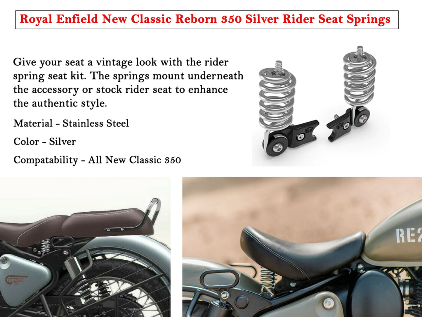 Genuine Royal Enfield Classic Reborn 350 Front Seat Spring Pair Chrome KXA00080