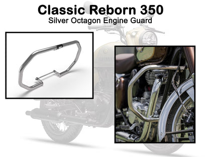 Genuine Royal Enfield Classic Reborn 350 Octagon Engine Guard, Silver KXA00006