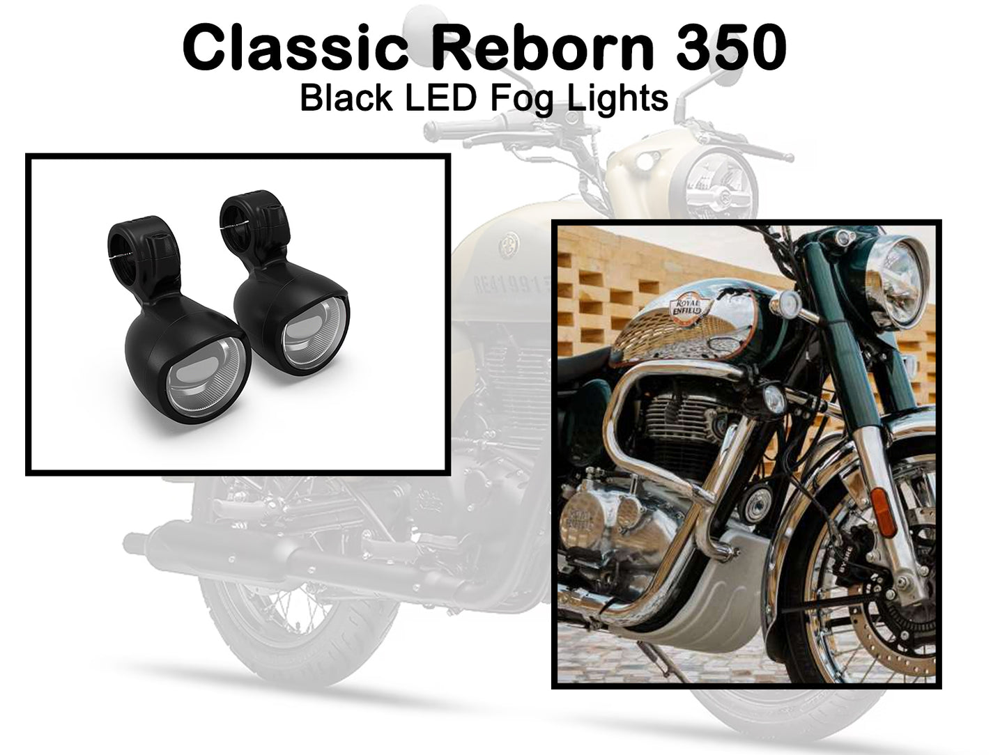 Genuine Royal Enfield Classic Reborn 350 Fog LED Auxiliary Lights Black KXA00075