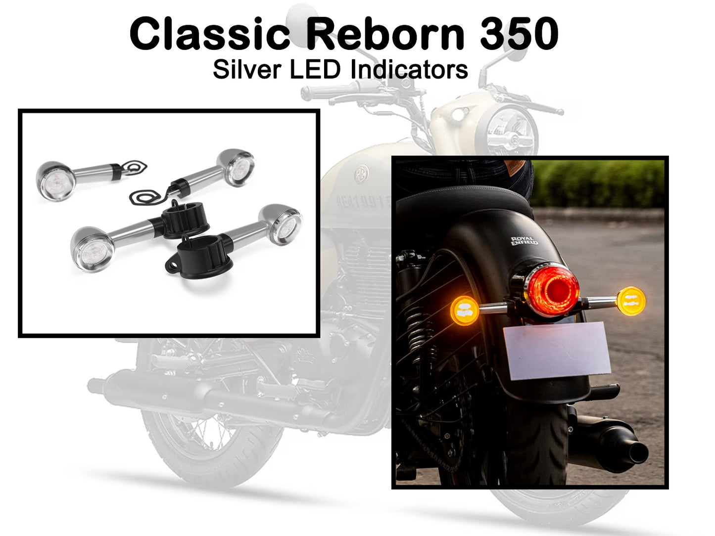 Genuine Royal Enfield Classic Reborn 350 Front & Rear LED Indicator Kit Silver KXA00078