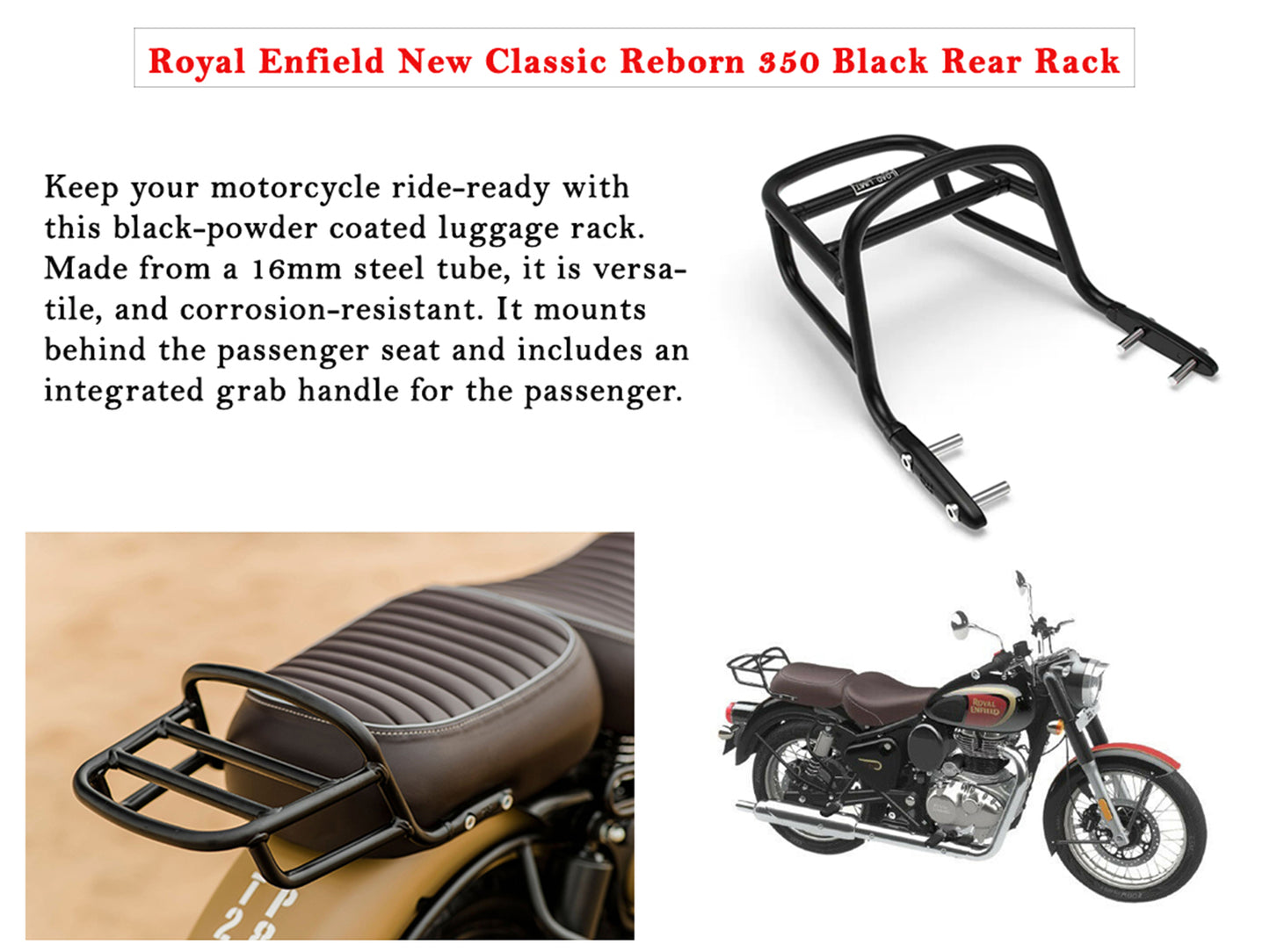 Genuine Royal Enfield Classic Reborn 350 Rear Luggage Rack, Black KXA00091