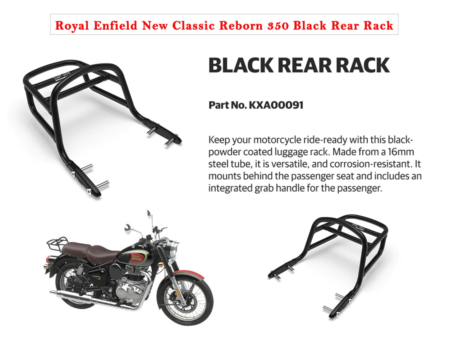 Genuine Royal Enfield Classic Reborn 350 Rear Luggage Rack, Black KXA00091