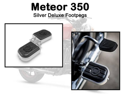 Genuine Royal Enfield Meteor 350 Rider Deluxe Footpegs Black & Silver KXA00030