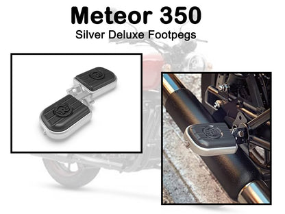 Genuine Royal Enfield Meteor 350 Pillion Deluxe Footpegs Black & Silver KXA00030