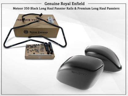 Genuine Royal Enfield Meteor 350 Long Haul Pannier Rails & Pannier Boxes Black