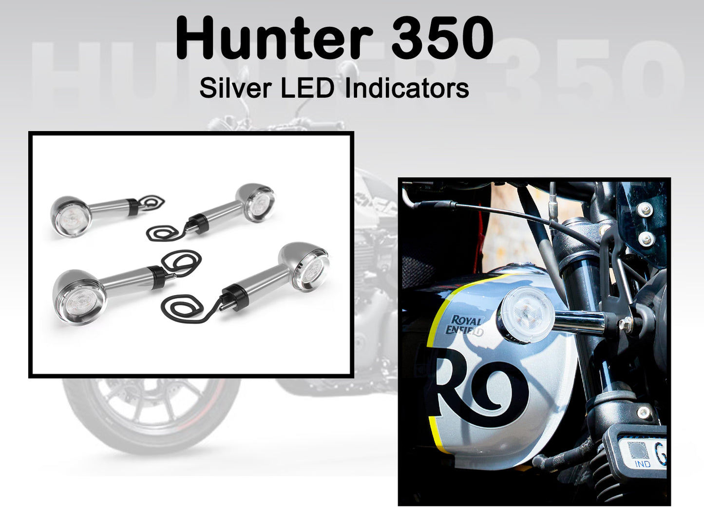 Genuine Royal Enfield Hunter 350 Front & Rear LED Indicator Kit Silver KXA00095