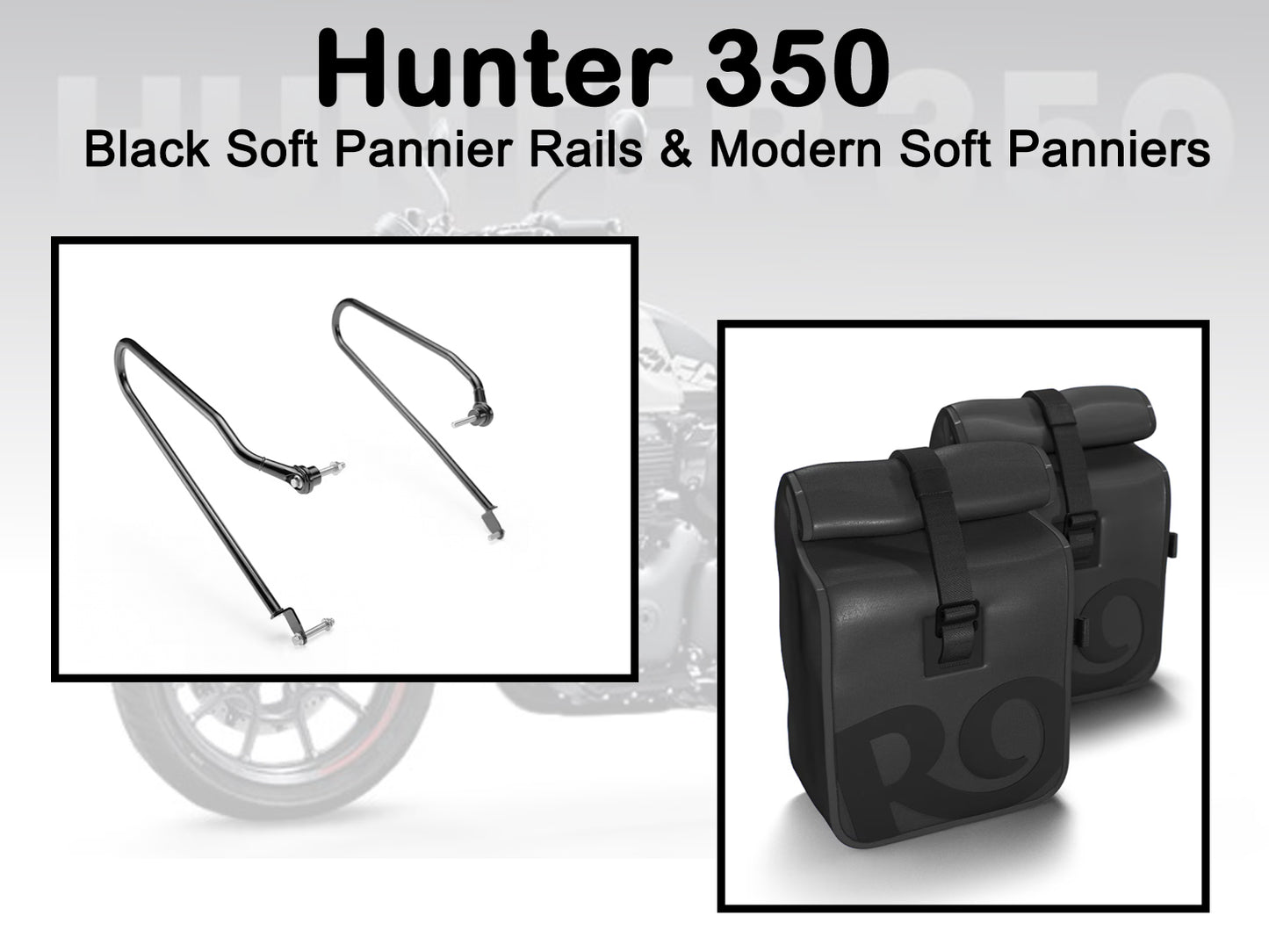 Genuine Royal Enfield Hunter 350 Modern Soft Pannier Bags And Mounting Rails Black